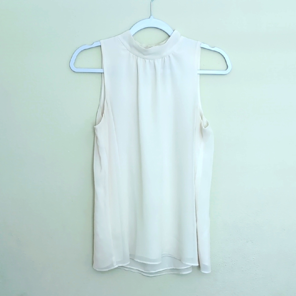LOFT White Sleeveless Tank Top with Mandarin Collar Size S